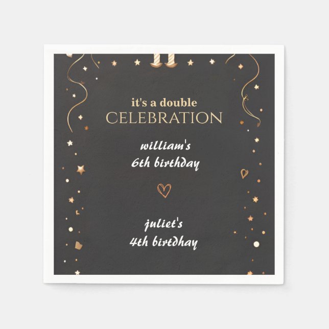 family Sibling Black simple modern Joint Birthday Napkins (Front)