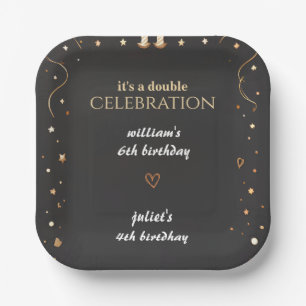 family Sibling Black simple modern Joint Birthday Paper Plates