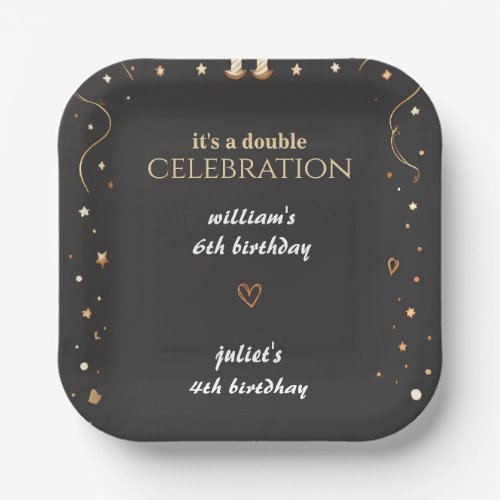 family Sibling Black simple modern Joint Birthday Paper Plates