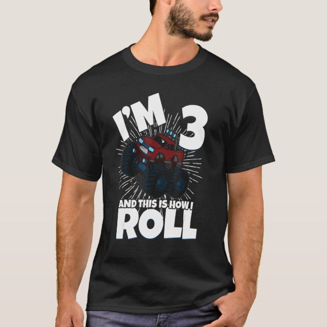 Family Siblings Monster Trucks Birthday I Am Three T-Shirt (Front)