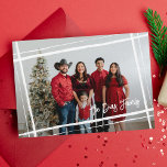 Family Signature Gift Wrapped Borders Photo Frame Holiday Card<br><div class="desc">Elegant, modern and simple, this full photo design features hand brushed borders that frames your photo, with personalized modern brush script signature on the bottom right. A fading gradient overlays your photo to highlight your personalized text. The back features a hand drawn snow pattern, as well as a spot for...</div>