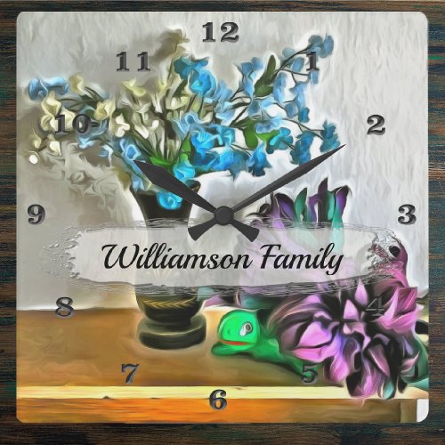 Family Silk and Corn Husk Flowers 2190 Square Wall Clock