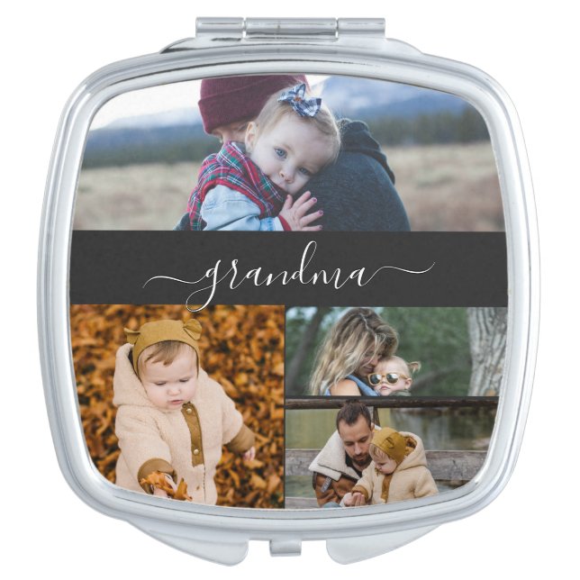 Family Simple Collage Modern Love Grandma Mom Compact Mirror (Front)