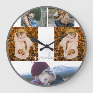 Family Simple Collage Modern Love Grandma Mom Large Clock