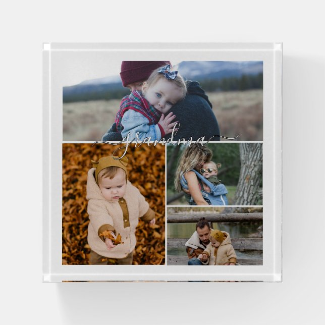 Family Simple Collage Modern Love Grandma Mom Paperweight (Front)