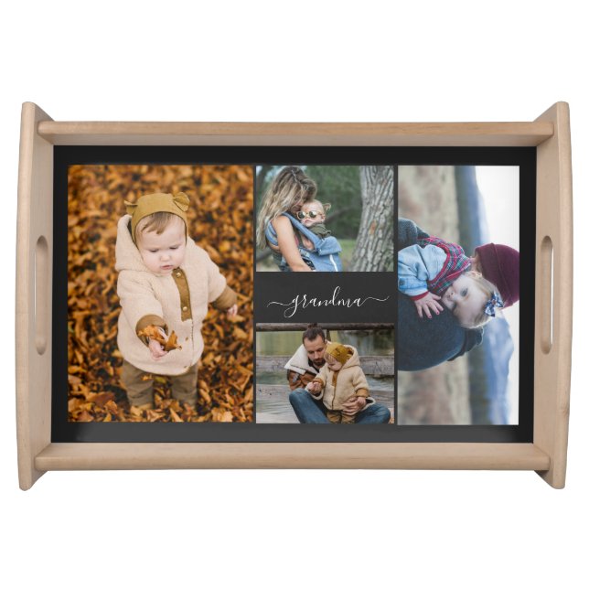 Family Simple Collage Modern Love Grandma Mom Serving Tray (Front)