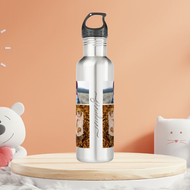 Family Simple Collage Modern Love Grandma Mom Stainless Steel Water Bottle (Creator Uploaded)