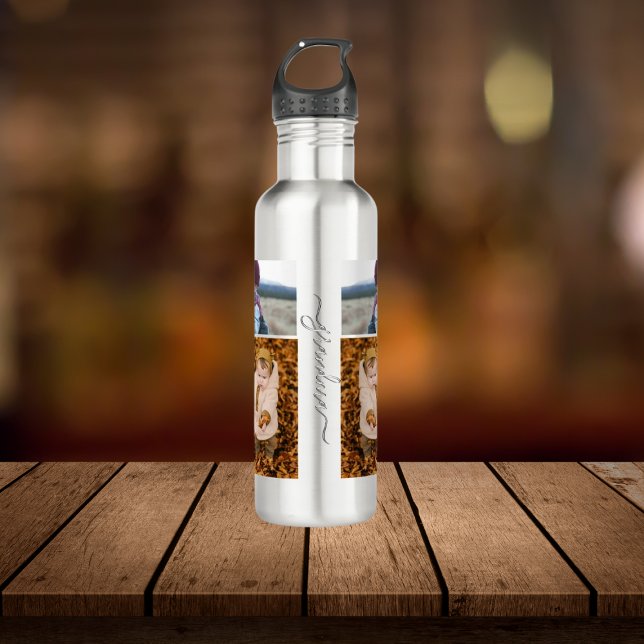 Family Simple Collage Modern Love Grandma Mom Stainless Steel Water Bottle (Creator Uploaded)