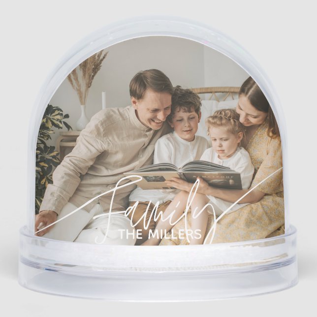 Family Simple Modern Script Two Photos Snow Globe (Front)