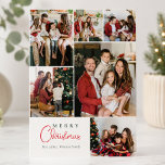 Family six Photo collage Festive Christmas Holiday Card<br><div class="desc">Family Photo collage Festive Christmas Holiday Card in elegant calligraphy script</div>