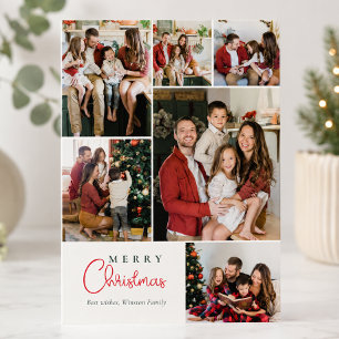 Family six Photo collage Festive Christmas Holiday Card