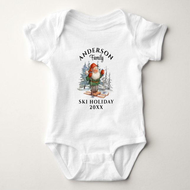 Family Ski Holiday With Name and Year Baby Baby Bodysuit (Front)