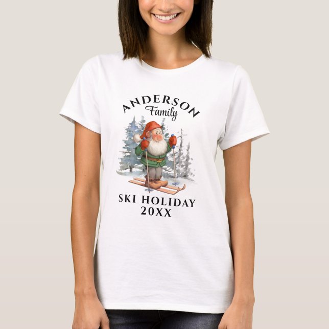 Family Ski Holiday With Name and Year T-Shirt (Front)
