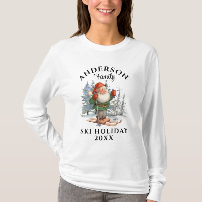 Family Ski Holiday With Name and Year T-Shirt (Front)
