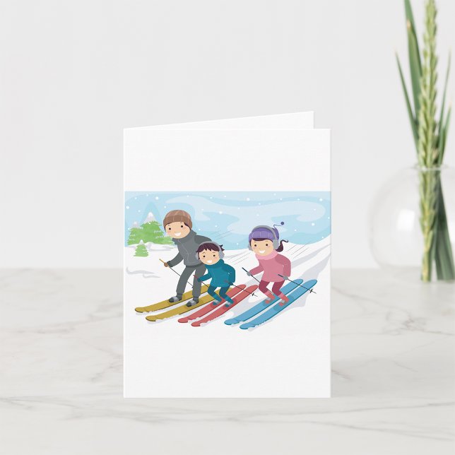 Family Skiing Winter Snow Scene Card (Creator Uploaded)