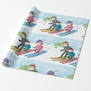 Family Skiing Wrapping Paper
