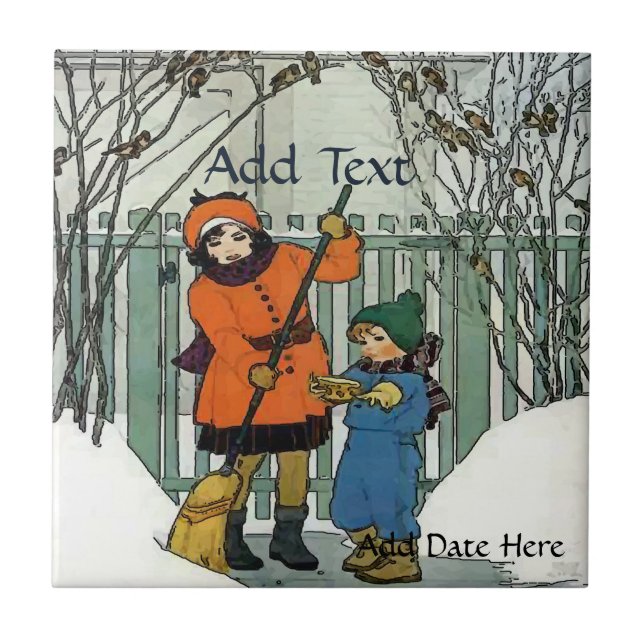 Family Snow Tile, Dutch Look, Personalize Tile (Front)