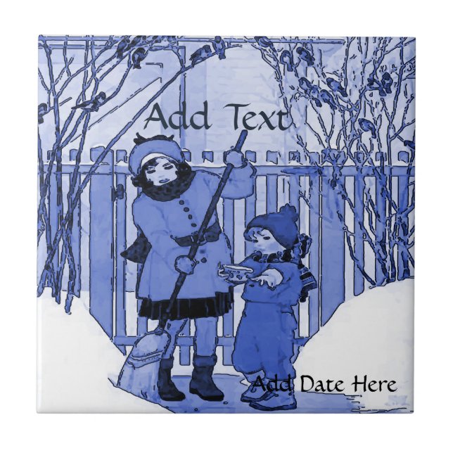 Family Snow Tile, Dutch Look, Personalize Tile (Front)