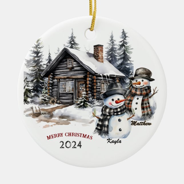 Family Snowman Personalized Christmas Ornament (Front)