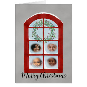 Family Snowy Christmas Window Photocard Cards