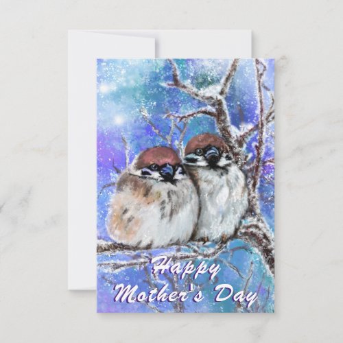 Family Sparrow In Winter Mothers Day Card