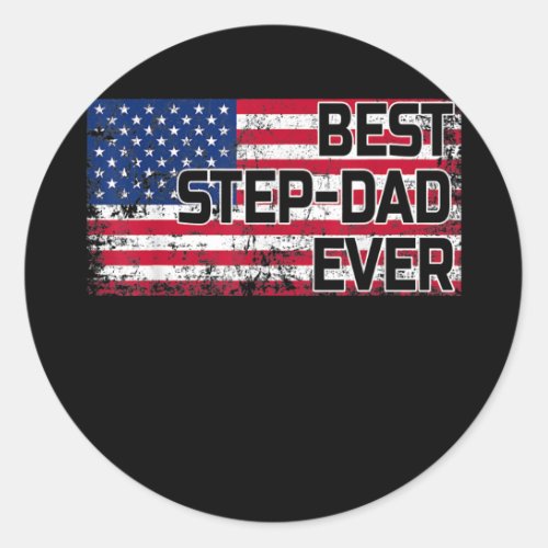 Family Step Dad Fathers Day American USA Flag Classic Round Sticker