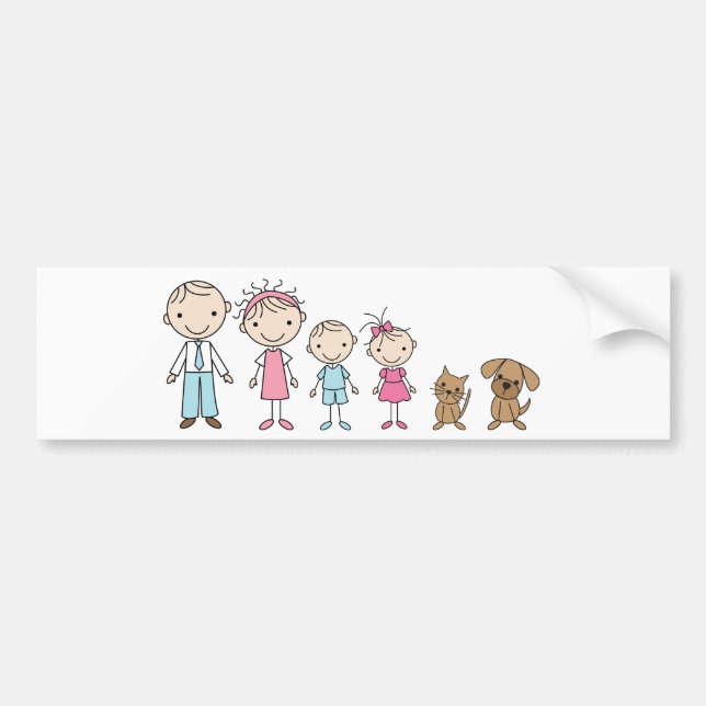 Family Stick Figures Bumper Stickers (Front)