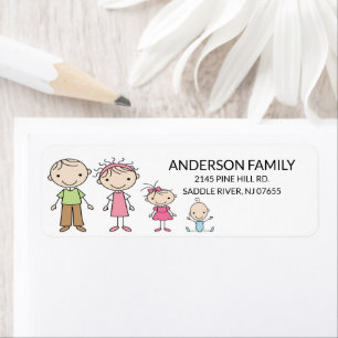 Family Stick People Return Address Labels