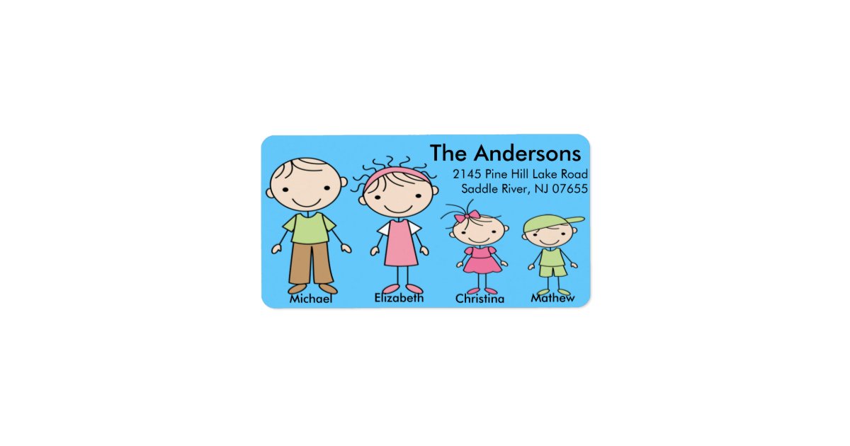 Family Stick People Return Address Labels | Zazzle.com