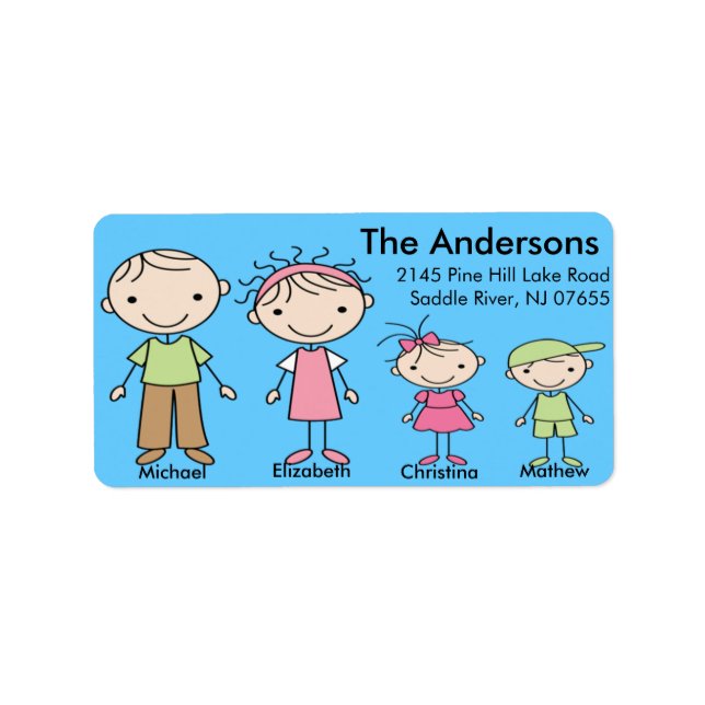 Family Stick People Return Address Labels (Front)