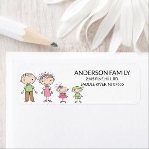 Family Stick People Return Address Labels