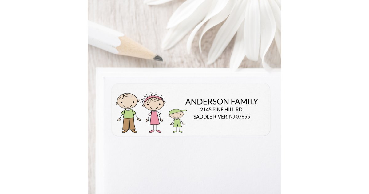 Family Stick People Return Address Labels | Zazzle