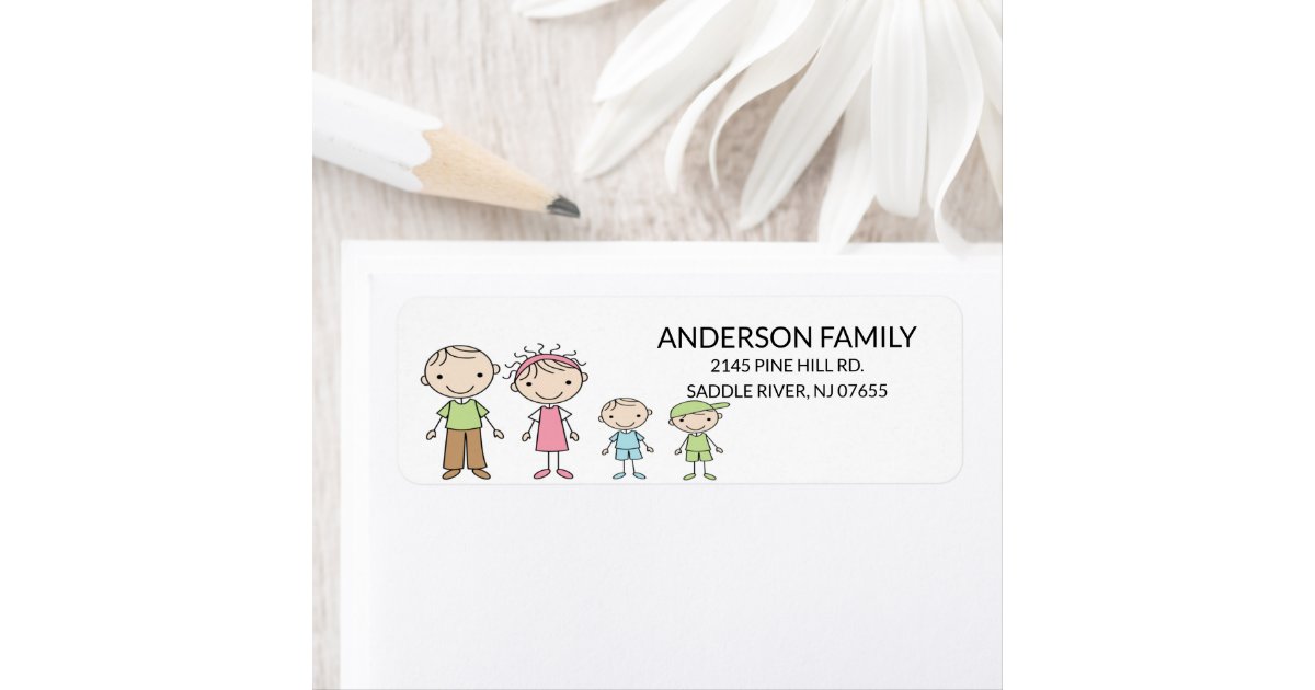 Family Stick People Return Address Labels | Zazzle
