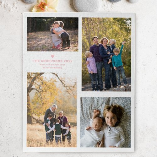 Family Strength Quote and 4 Family Photo Collage Jigsaw Puzzle