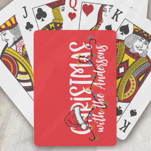 Family String Lights Santa Hat Christmas Poker Cards