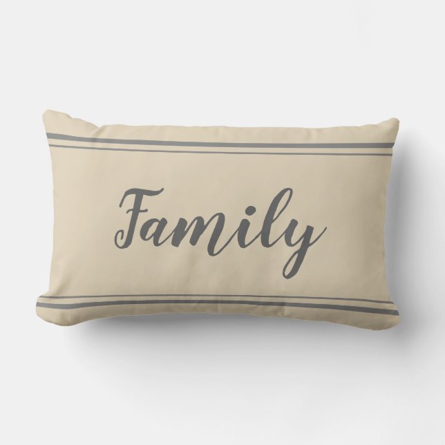 Family Stripe Gray and Beige Pillow (Front)