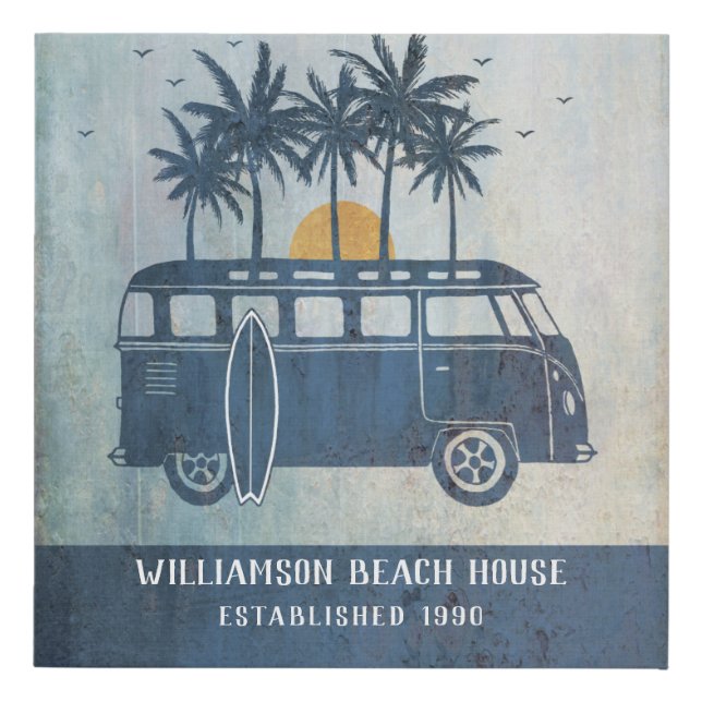 Family Summer Beach House Retro Van Faux Canvas Print (Front)