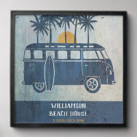 Family Summer Beach House Retro Van Monogrammed