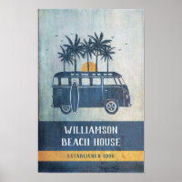 Family Summer Beach House Retro Van Monogrammed