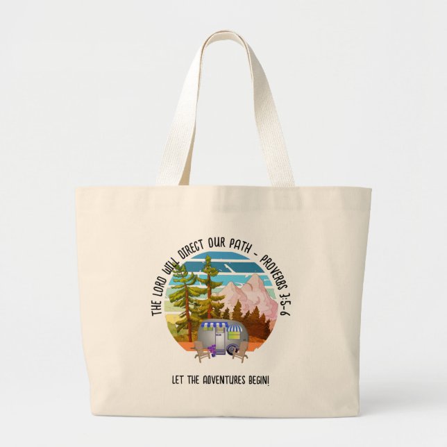 Family Summer Camping Christian Van Life Large Tote Bag (Front)