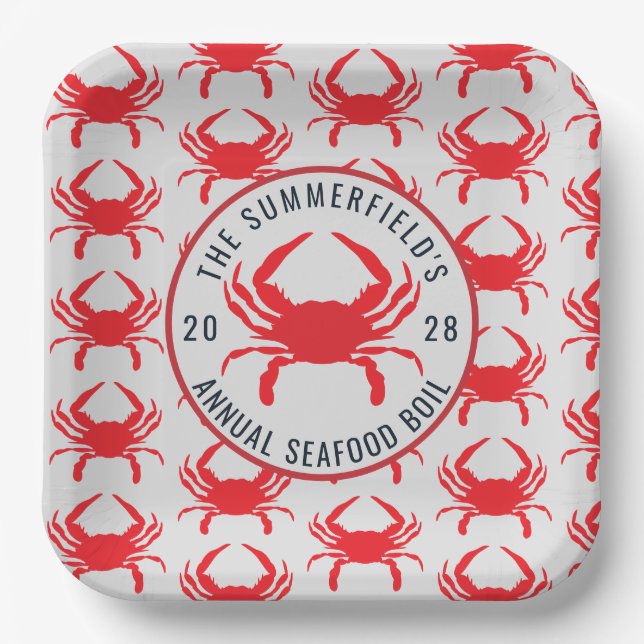Family Summer Crab Boil Seafood Party Custom  Paper Plates (Front)