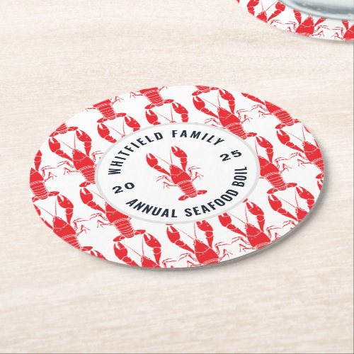 Family Summer Lobster Boil Custom Round Paper Coaster
