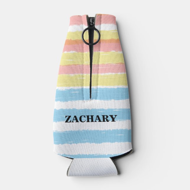 Family Summer Party Stripes Party Name Bottle Cooler (Back)