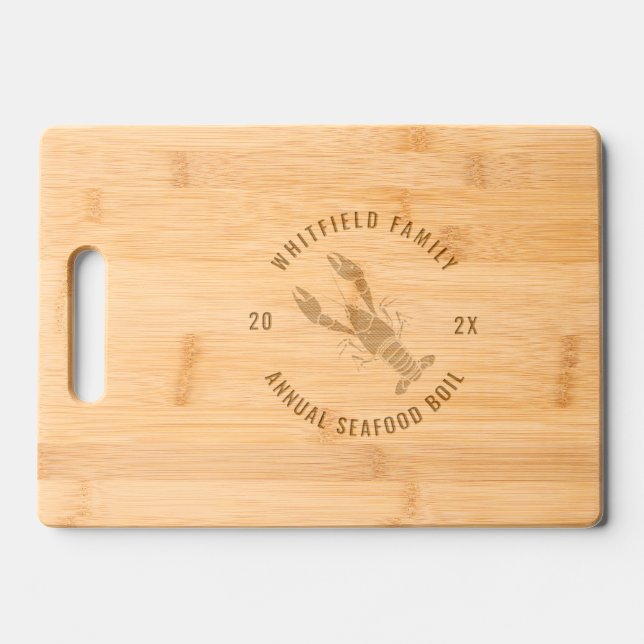Family Summer Seafood Cookout Custom Reunion Engraved Cutting Board (Front)