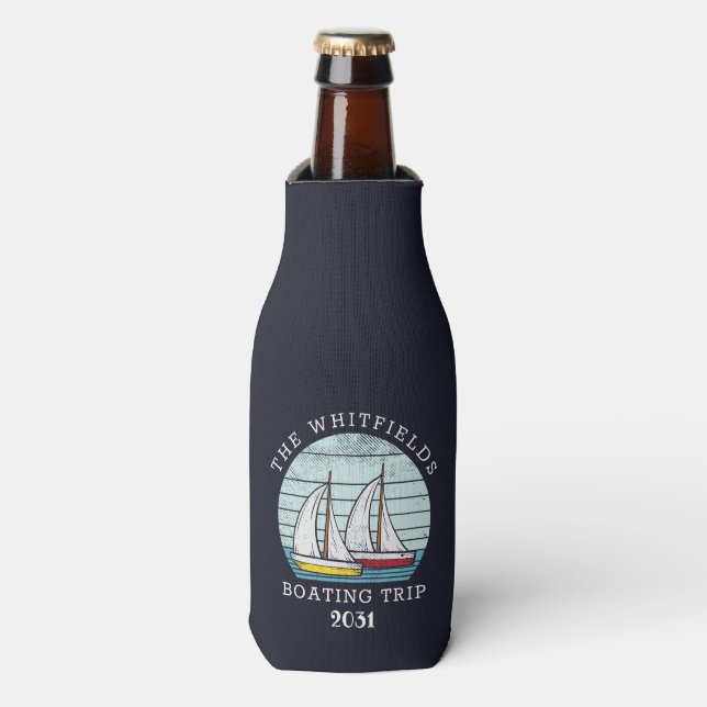 Family Summer Vacation Boating Sailing Race Custom Bottle Cooler (Bottle Front)
