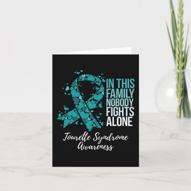 Family Support Teal Ribbon Tourette Syndrome Aware Card (Front)