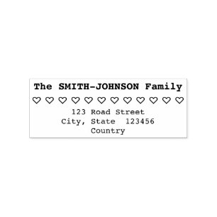 Family Surname + Address + Hearts Rubber Stamp