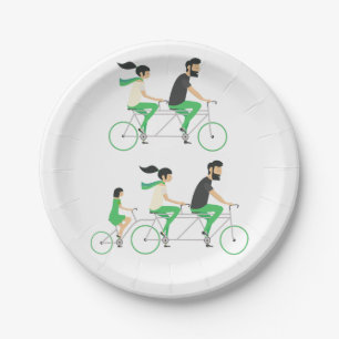 Family Tandem Bicycle Cycling Paper Plates