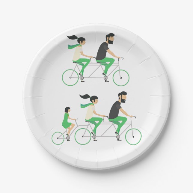 Family Tandem Bicycle Cycling Paper Plates (Front)