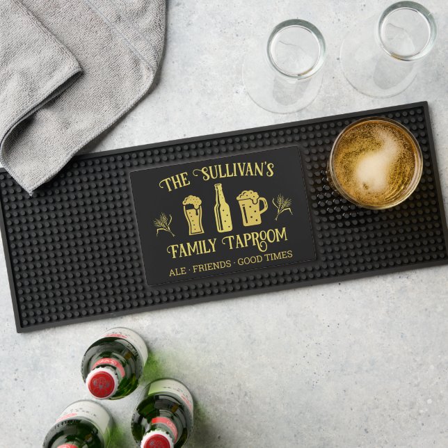 Family Taproom Personalized Home Bar Black Gold Mat (Insitu (Bar 1))